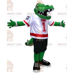 Costume de mascotte BIGGYMONKEY™ de crocodile vert en tenue de
