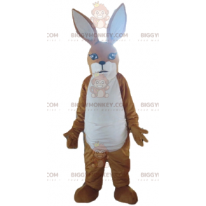 BIGGYMONKEY™ Ruskea-valkoinen Kangaroo Rabbit -maskottiasu - Kani maskotti - BIGGYMONKEY_03103 - BiggyMonkey.com