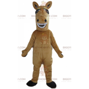 Disfraz de mascota gigante caballo blanco y marrón sonriente