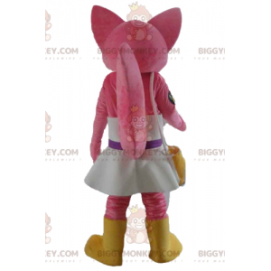 Fox Pink Cat BIGGYMONKEY™ Mascot Costume With White Dress -