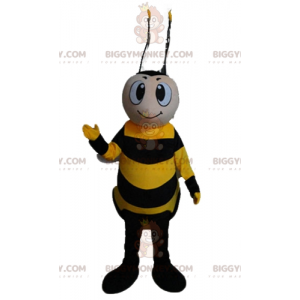 Kostium maskotka uśmiechnięta żółto-czarna pszczoła