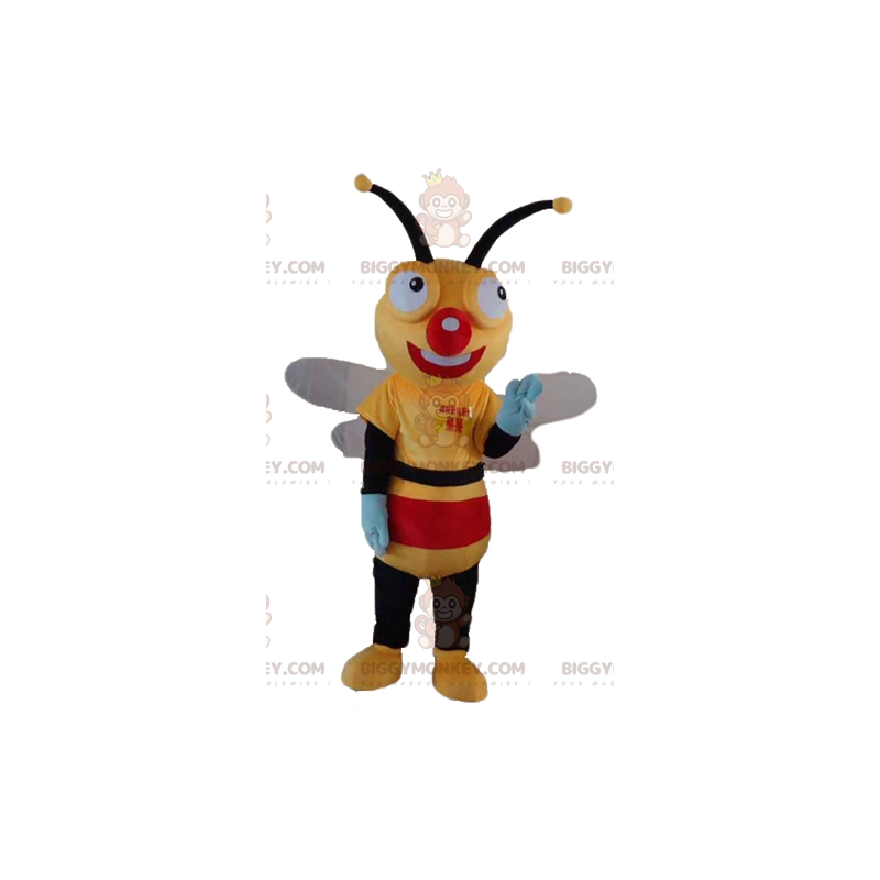Costume de mascotte BIGGYMONKEY™ d'abeille jaune noire et rouge