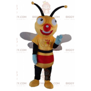 Meget smilende gul sort og rød bi BIGGYMONKEY™ maskotkostume -