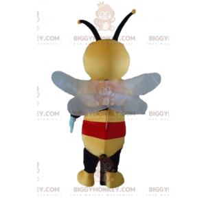 Very Smiling Yellow Black and Red Bee BIGGYMONKEY™ Mascot