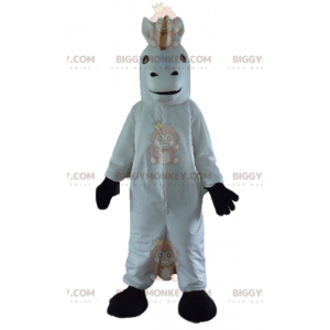 Traje de mascote de unicórnio de cavalo branco e preto