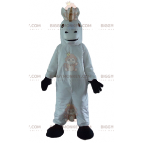 Traje de mascote de unicórnio de cavalo branco e preto