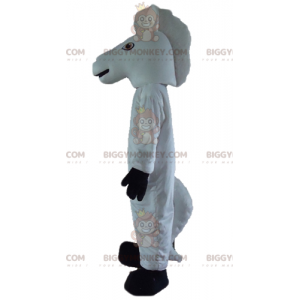 Traje de mascote de unicórnio de cavalo branco e preto