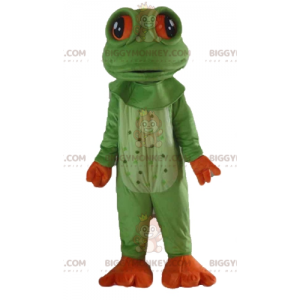 Very Realistic Green and Orange Frog BIGGYMONKEY™ Mascot