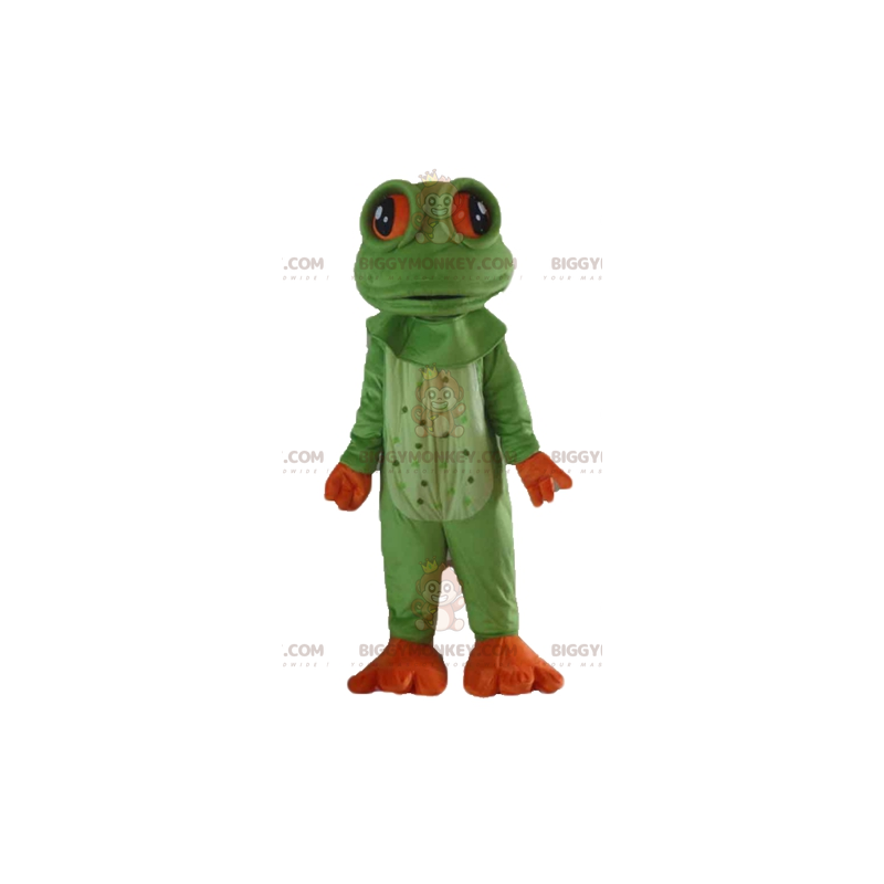 Very Realistic Green and Orange Frog BIGGYMONKEY™ Mascot