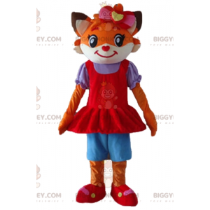 Przebrany kostium maskotki pomarańczowego kota i białego lisa