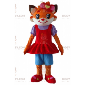 BIGGYMONKEY™ Orange Cat and White Fox Mascot Costume Dressed Up