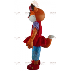 Oblečený kostým oranžová kočka a maskot bílé lišky BIGGYMONKEY™ - Kočičí maskoti - BIGGYMONKEY_03135 - BiggyMonkey.com