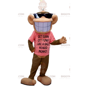 Brun och brun apa BIGGYMONKEY™ maskotdräkt med ett stort leende