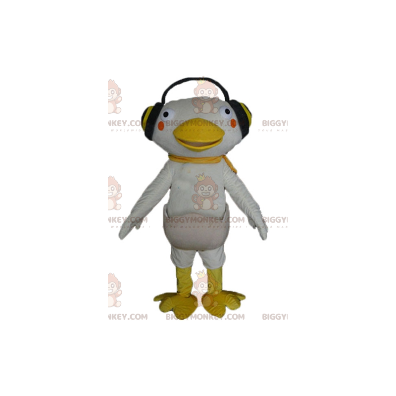 Witte en gele eend BIGGYMONKEY™ mascottekostuum met koptelefoon