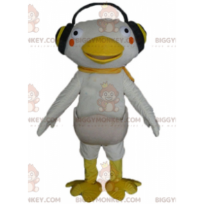 Hvid og gul and BIGGYMONKEY™ maskotkostume med hovedtelefoner over ørerne - Ænder maskot - BIGGYMONKEY_03150 - BiggyMonkey.com