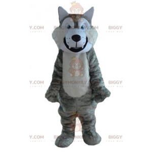 BIGGYMONKEY™ zacht en harige grijze en witte wolf mascotte