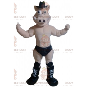 BIGGYMONKEY™ Naked Boar Pig Mascot Costume With Black Briefs -
