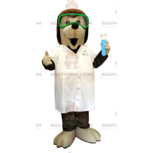 Kostým maskota psa BIGGYMONKEY™ hnědé a béžové vědce v laboratorním plášti