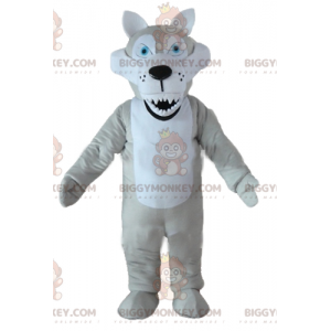 BIGGYMONKEY™ Maskottchenkostüm Grauer und weißer Wolf mit
