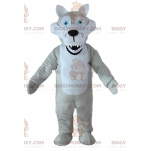 BIGGYMONKEY™ maskottiasu, harmaa ja valkoinen susi, siniset