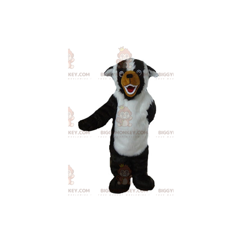 Alle harige zwart wit bruine hond BIGGYMONKEY™ mascotte kostuum