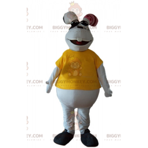 Plump White Rabbit BIGGYMONKEY™ Maskottchen-Kostüm mit gelbem