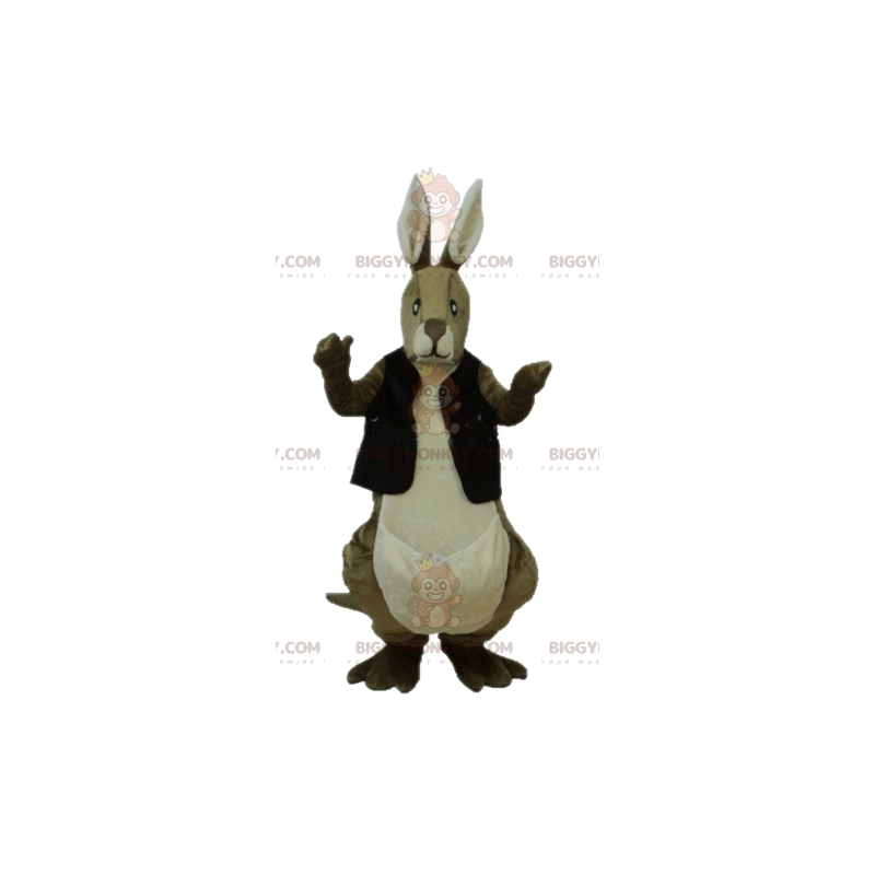 BIGGYMONKEY™ maskotkostume Brun & hvid kænguru med sort vest - BIGGYMONKEY™ maskotkostume Brun & hvid kænguru med sort vest -