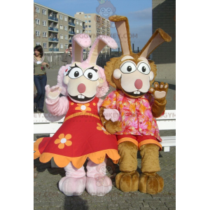 coppia di coniglietti rosa e marroni della mascotte BIGGYMONKEY