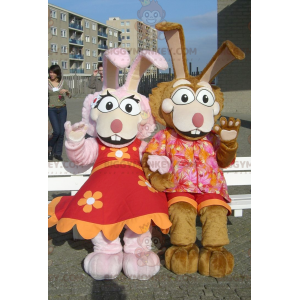 mascot BIGGYMONKEY™s pink and brown bunny couple -