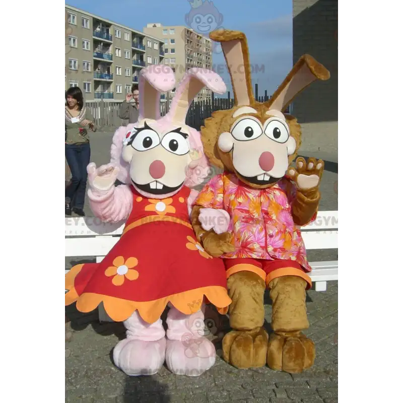 mascot BIGGYMONKEY™s pink and brown bunny couple – mascot BIGGYMONKEY™s pink and brown bunny couple –