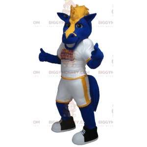 Traje de mascote de cavalo azul e amarelo BIGGYMONKEY™ –