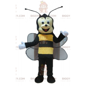 Smilende sort og gul hvepsebi BIGGYMONKEY™ maskotkostume -