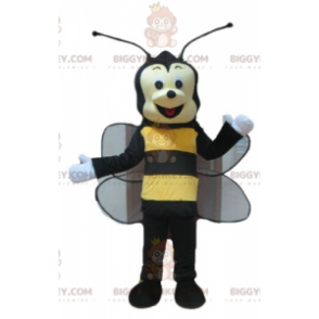 Hymyilevä musta ja keltainen ampiaismehiläinen BIGGYMONKEY™ maskottiasu - Mehiläisten maskotit - BiggyMonkey.com