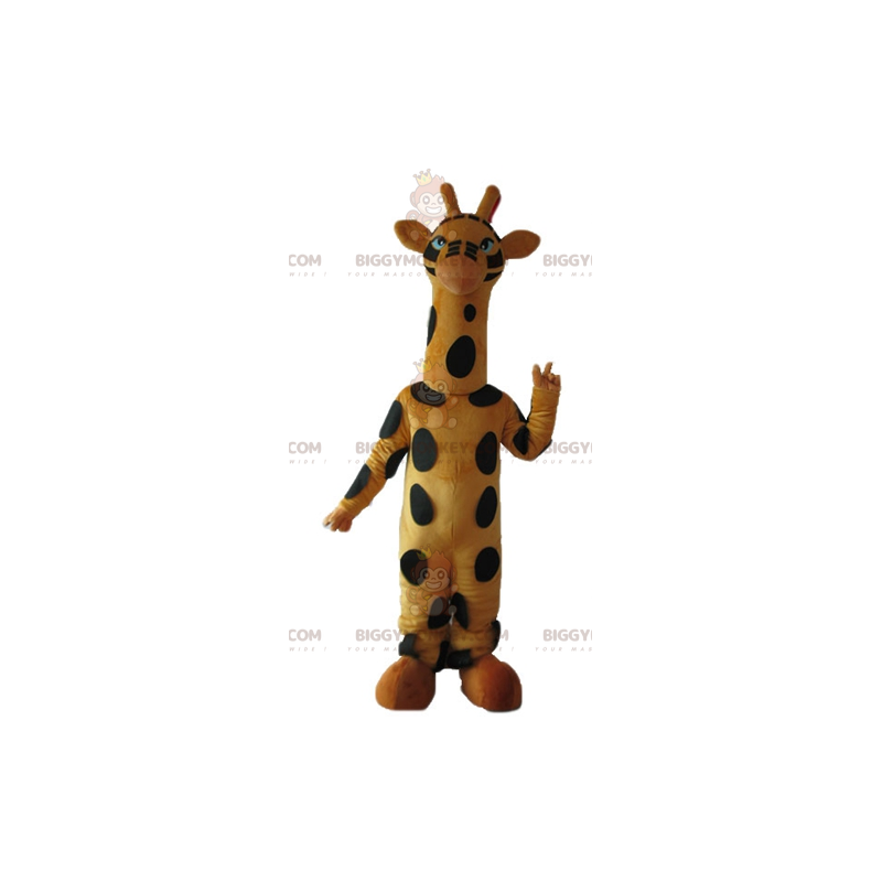 Disfraz de mascota BIGGYMONKEY™ de jirafa amarilla y negra muy Disfraz de mascota BIGGYMONKEY™ de jirafa amarilla y negra muy