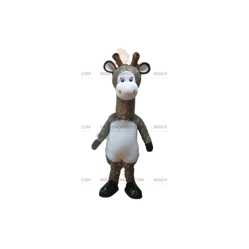 Fantasia de mascote BIGGYMONKEY™ de girafa malhada cinza e Fantasia de mascote BIGGYMONKEY™ de girafa malhada cinza e
