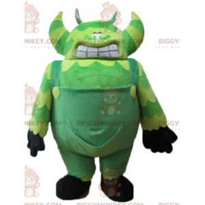 Traje de mascote BIGGYMONKEY™ de monstro verde em macacão muito