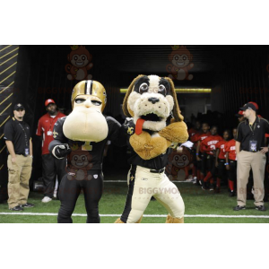 Traje de mascote de cachorro e jogador de futebol americano