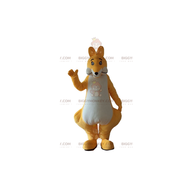 Traje de mascote original e fofo de canguru amarelo e branco Traje de mascote original e fofo de canguru amarelo e branco