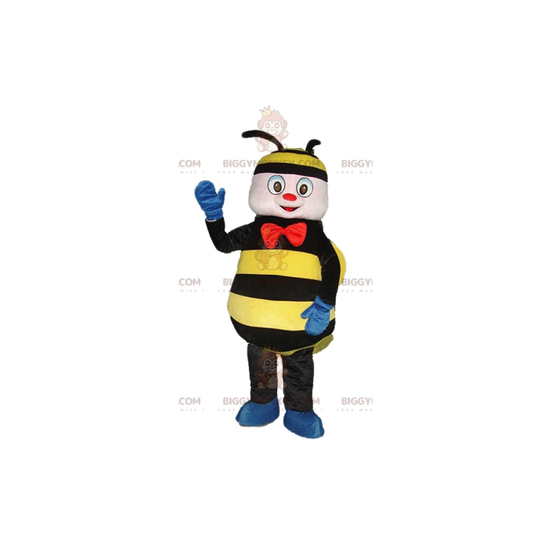 Traje de mascote BIGGYMONKEY™ Abelha Vespa Preta e Amarela com Traje de mascote BIGGYMONKEY™ Abelha Vespa Preta e Amarela com