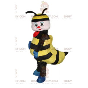 Traje de mascote BIGGYMONKEY™ Abelha Vespa Preta e Amarela com