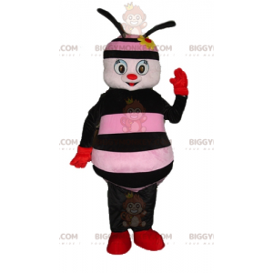 Kostium maskotki BIGGYMONKEY™ różowo-czarna pszczoła z kwiatem