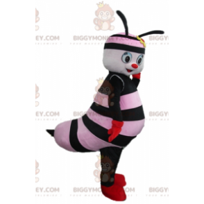Kostým maskota BIGGYMONKEY™ Růžová a černá včela s květinou na hlavě - Včelí maskoti - BIGGYMONKEY_03215 - BiggyMonkey.com