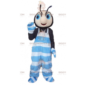 Costume de mascotte BIGGYMONKEY™ d'insecte noir et rose en salopette bleue et blanche - Mascottes Insecte - BiggyMonkey.com