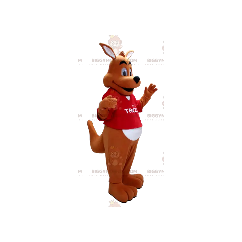 Costume mascotte BIGGYMONKEY™ canguro arancione e bianco con Costume mascotte BIGGYMONKEY™ canguro arancione e bianco con