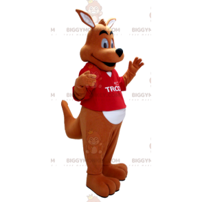 Oranje en witte kangoeroe BIGGYMONKEY™ mascottekostuum met rood
