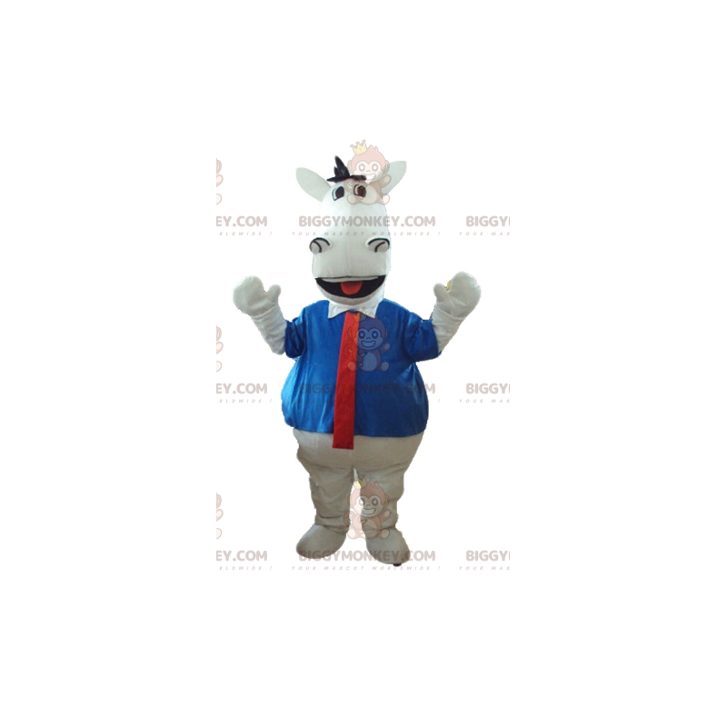 White Horse BIGGYMONKEY™ Maskottchen-Kostüm mit Hemd und Krawatte - Pferdemaskottchen - BIGGYMONKEY_03218 - BiggyMonkey.com
