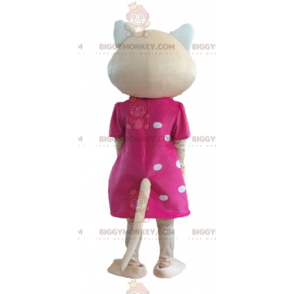 Kostým BIGGYMONKEY™ maskota béžové kočky s růžovými šaty a modrýma očima - Kočičí maskoti - BIGGYMONKEY_03220 - BiggyMonkey.com