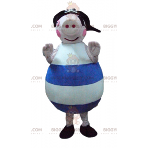 BIGGYMONKEY™ Big Pink Blue and White Pig Mascot Costume with