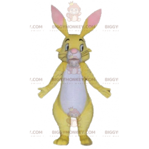 Traje de mascote de coelho amarelo branco e rosa bonito