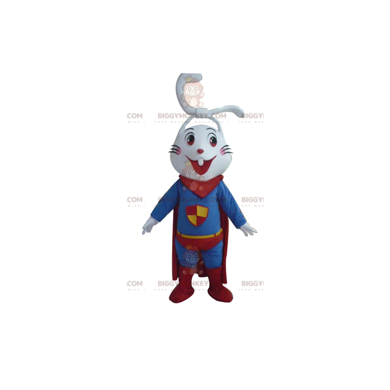 BIGGYMONKEY™ Superleende vit kaninmaskotdräkt klädd som BIGGYMONKEY™ Superleende vit kaninmaskotdräkt klädd som